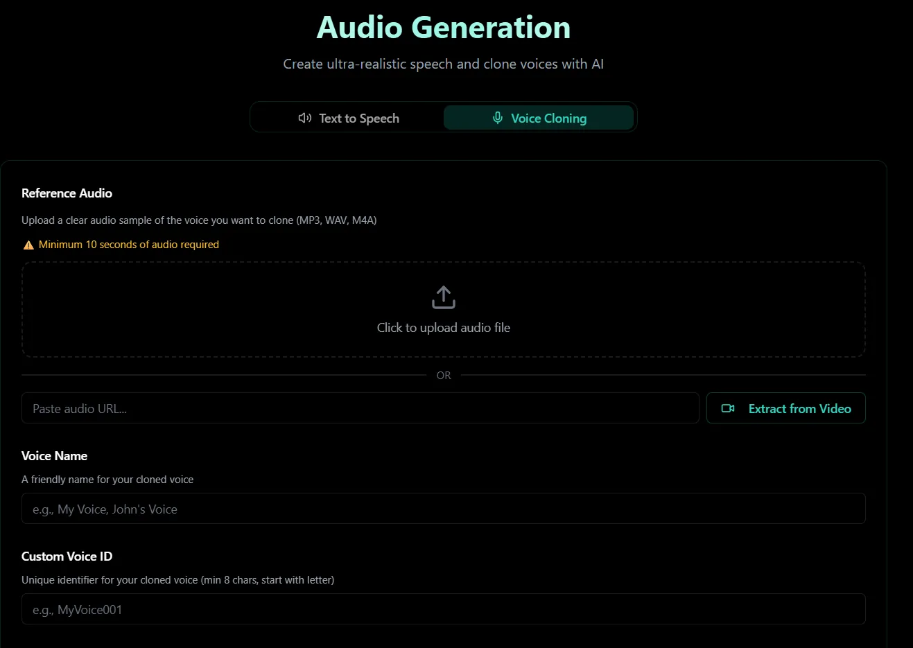 Zorq AI voice cloning workspace for reference audio
