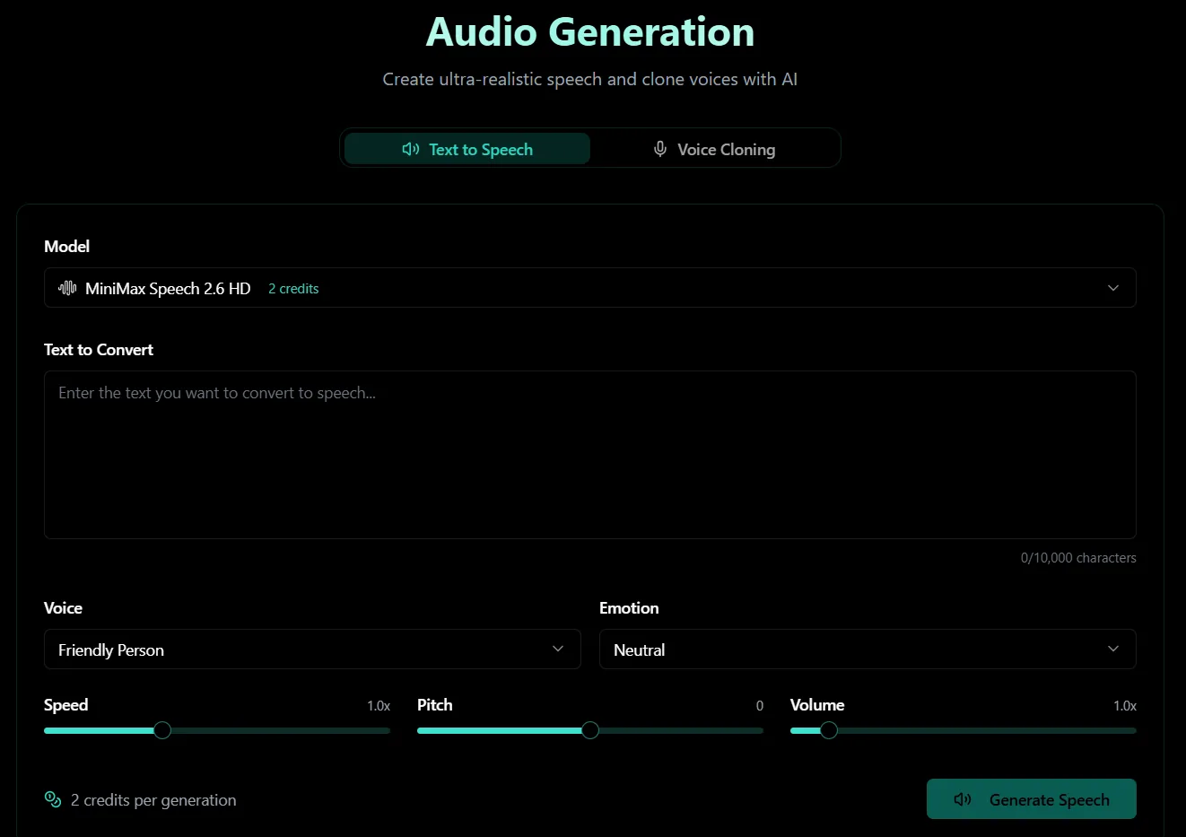 Zorq AI text to speech audio generation workspace
